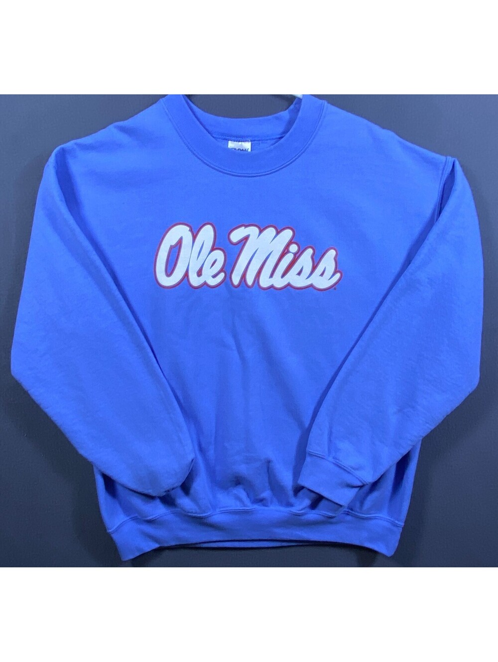 Classic Mens LARGE Light Blue Ole Miss Rebels Football Crewneck Hotty Toddy! EUC